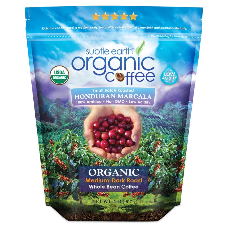 Cafe Don Pablo 2LB Subtle Earth Organic Coffee - Medium-Dark Roast - Whole Bean Coffee - 100% Arabica Beans - Low Acidity and Non-GMO - 2lb bag - Image 1